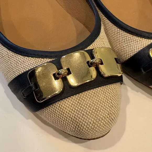 Talbots Natural Round Toe Gold Buckle Flats 9B - Picture 2 of 7